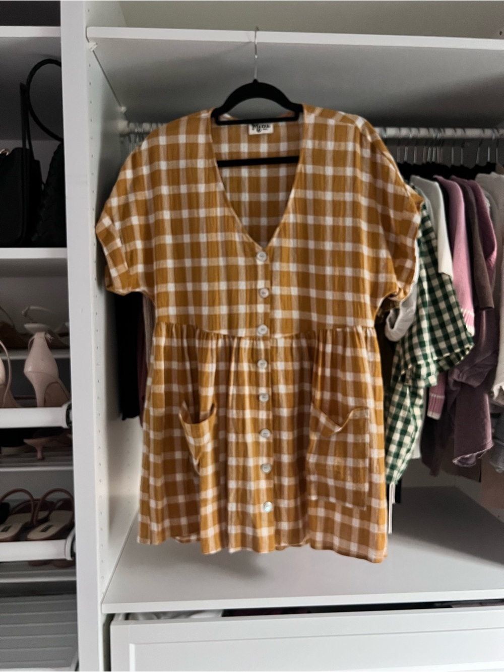 Show me your mumu- Mustard Yellow Gingham Button-Front Tunic